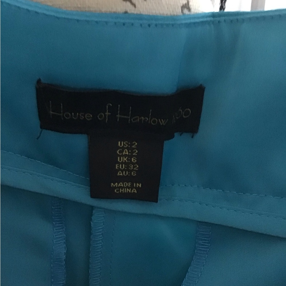 House of Harlow 1960 Sleek Satin-Look Blue Pants | Size 2 | Elegant & Modern